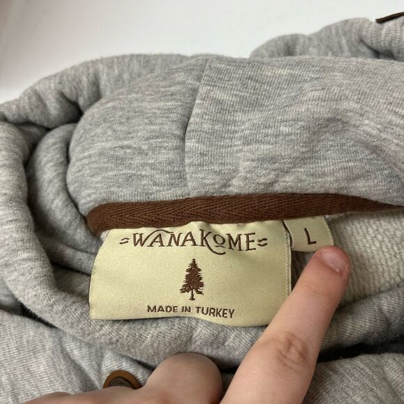 WANAKOME Abigail Hooded Sweatshirt in Heather Grey Orange Striped SZ L - Picture 4 of 4